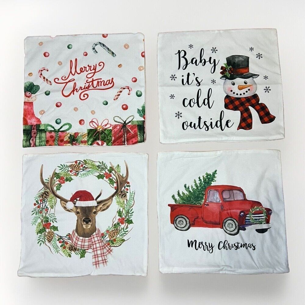 NEW Christmas Decorative Pillow Covers 18 x 18”  Set of 4 Holiday Decorations